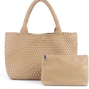 Elegant Tan Woven Tote Bag Set